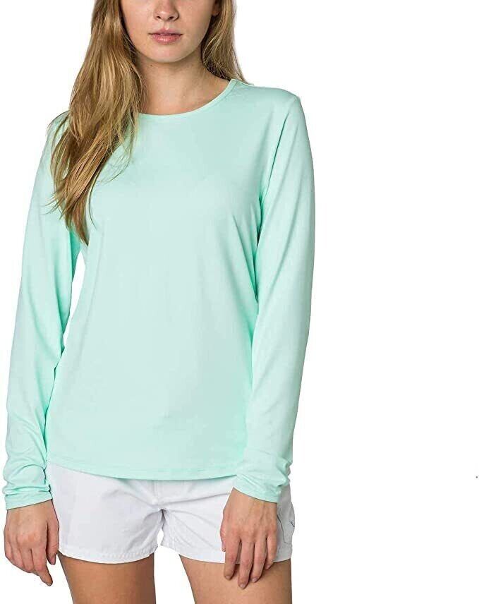 Hang Ten Womens Long Sleeve Rashguard with UPF 50+ - AQUA - XL